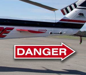 Die Cut Sticker: "Danger" Tail Rotor Warning - Civilian - Red and White