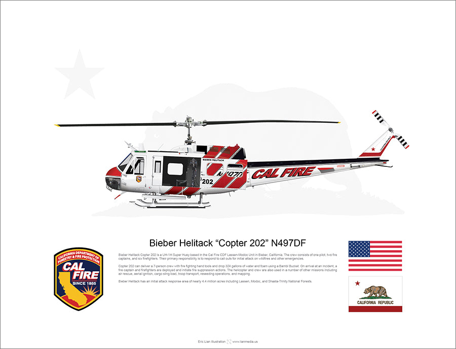 CAL FIRE Bieber Helitack “Copter 202” N497DF with Hoist 2018 Paint Scheme