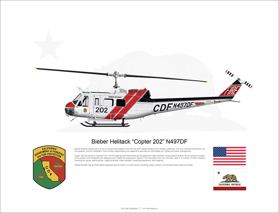 CAL FIRE Bieber Helitack “Copter 202” N497DF 90s Paint Scheme