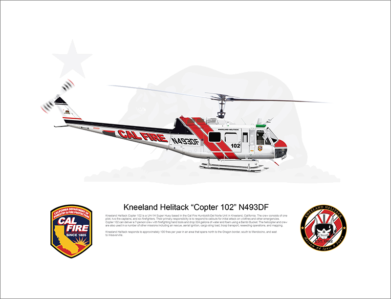 CAL FIRE Kneeland Helitack Bell UH-1H Huey 'Copter 102' N493DF - FLYING