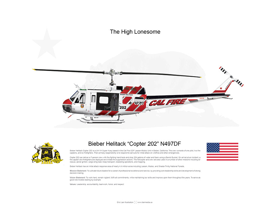 CAL FIRE Bieber Helitack “Copter 202” N497DF with Hoist 2018 Paint Scheme [Crew Customized]