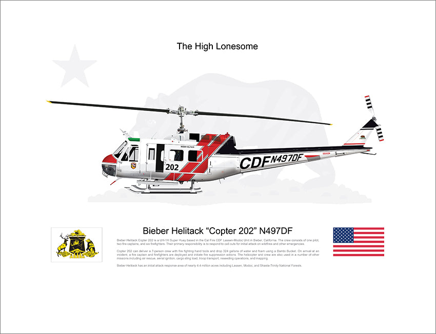 CAL FIRE Bieber Helitack Bell UH-1H Huey 'Copter 202' N497DF [Crew Customized]