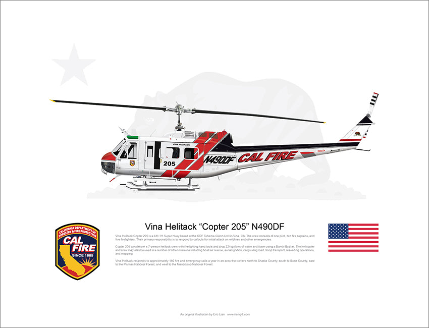 CAL FIRE Vina Helitack Bell UH-1H Huey 'Copter 205' N490DF