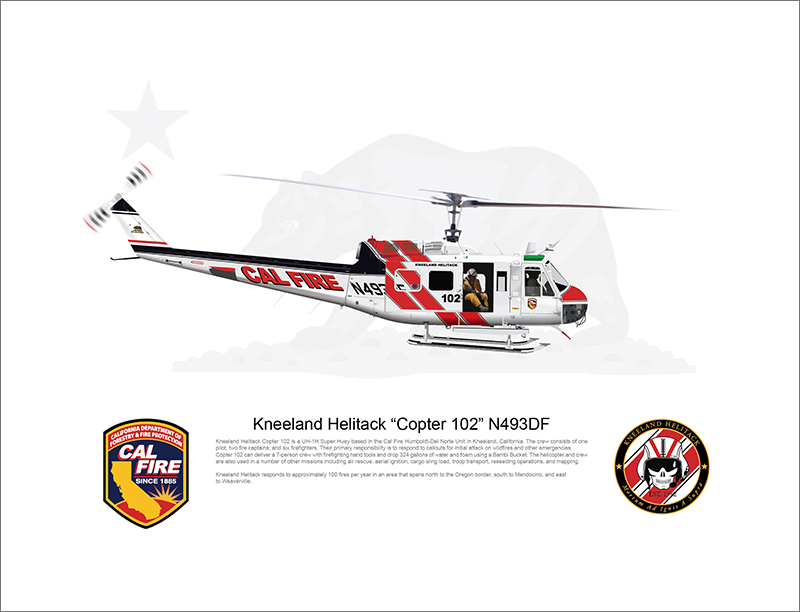 CAL FIRE Kneeland Helitack Bell UH-1H Huey 'Copter 102' N493DF - FLYING with Crew