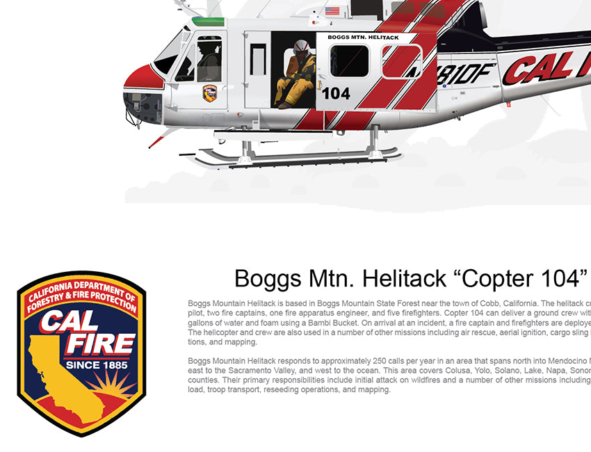 CAL FIRE Boggs Mountain Helitack Bell UH 1H Huey 'Copter 104' N481DF ...