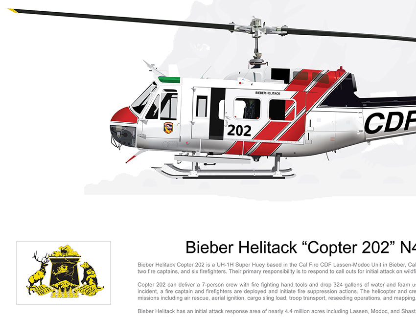 CAL FIRE Bieber Helitack Bell UH-1H Huey 'Copter 202' N497DF [Crew Customized]