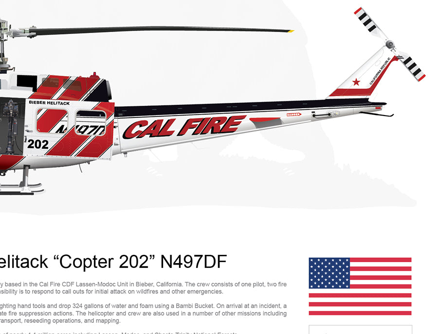 CAL FIRE Bieber Helitack “Copter 202” N497DF with Hoist 2018 Paint Scheme