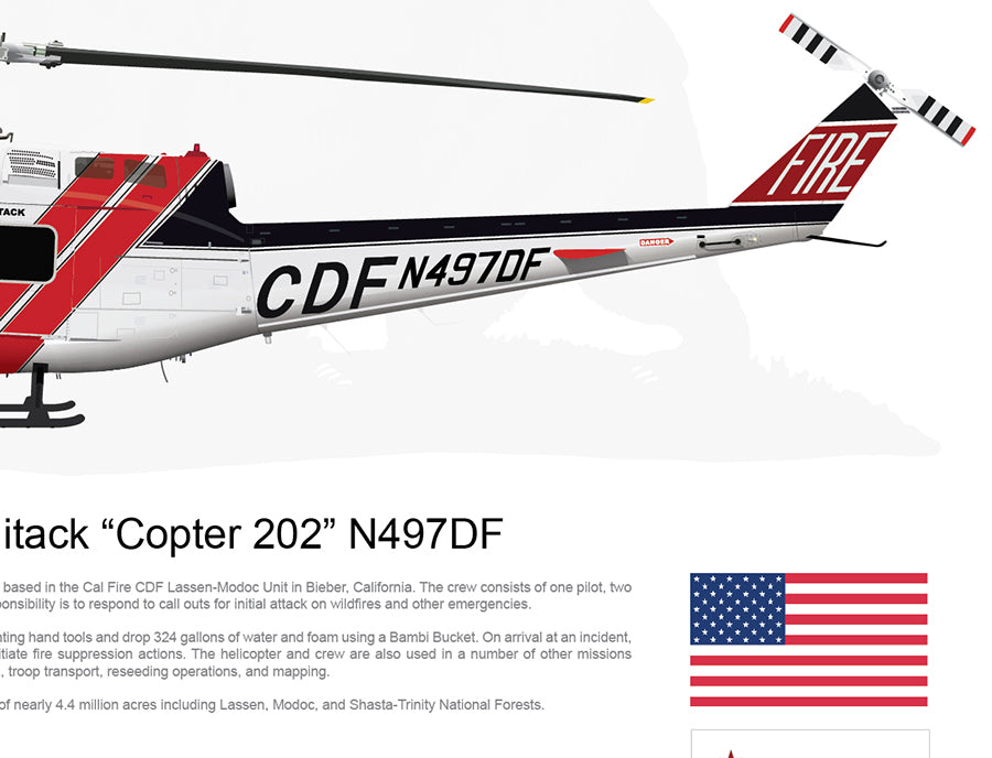 CAL FIRE Bieber Helitack “Copter 202” N497DF 90s Paint Scheme