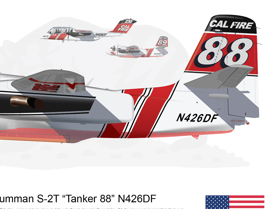 CAL FIRE Grass Valley S-2T Airtanker 88 N426DF with Air Attack 230 and Tanker 89
