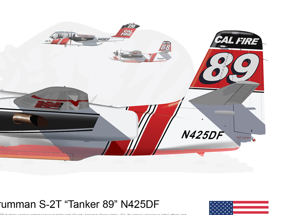 CAL FIRE Grass Valley S-2T Airtanker 89 N425DF with Air Attack 230 and Tanker 88