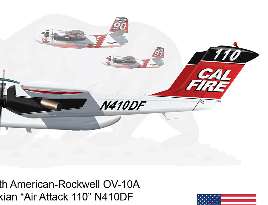CAL FIRE OV-10 Bronco Ukiah Air Attack 110 N410DF wIth Tankers 90 and 91