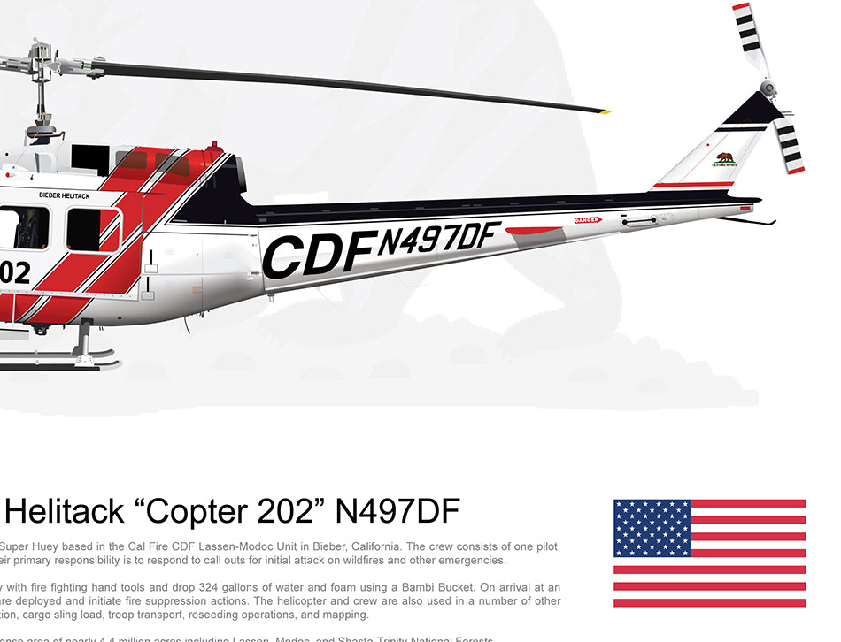 CAL FIRE Bieber Helitack Bell UH-1H Huey 'Copter 202' N497DF