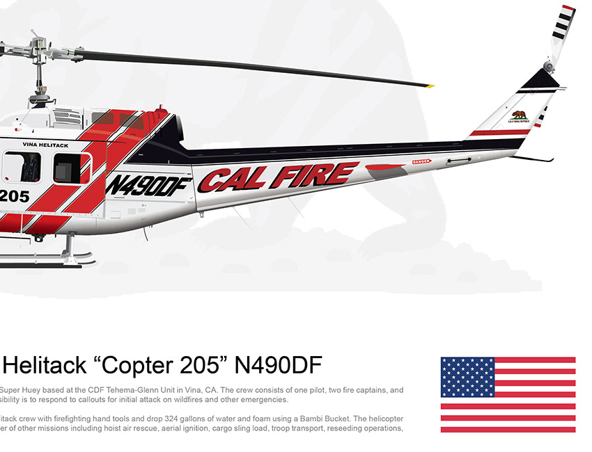CAL FIRE Vina Helitack Bell UH-1H Huey 'Copter 205' N490DF